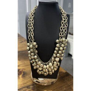 Gold Tone Statement Necklace With Bib Of Layered Gold Beads